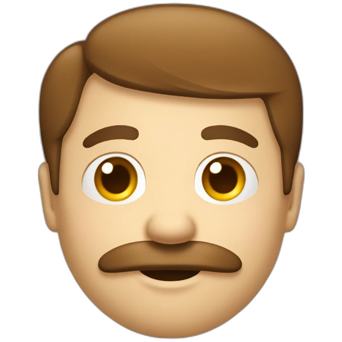 Homme blanc brun avec des cheveux court plaqués à droite et une moustache de petite longueur emoji