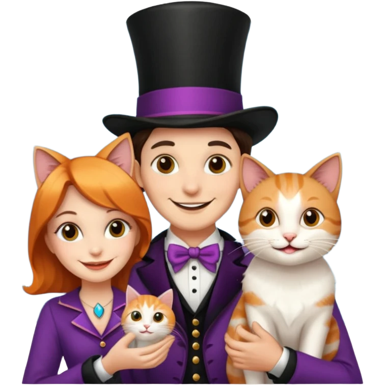 magician couple and their pet cat emoji