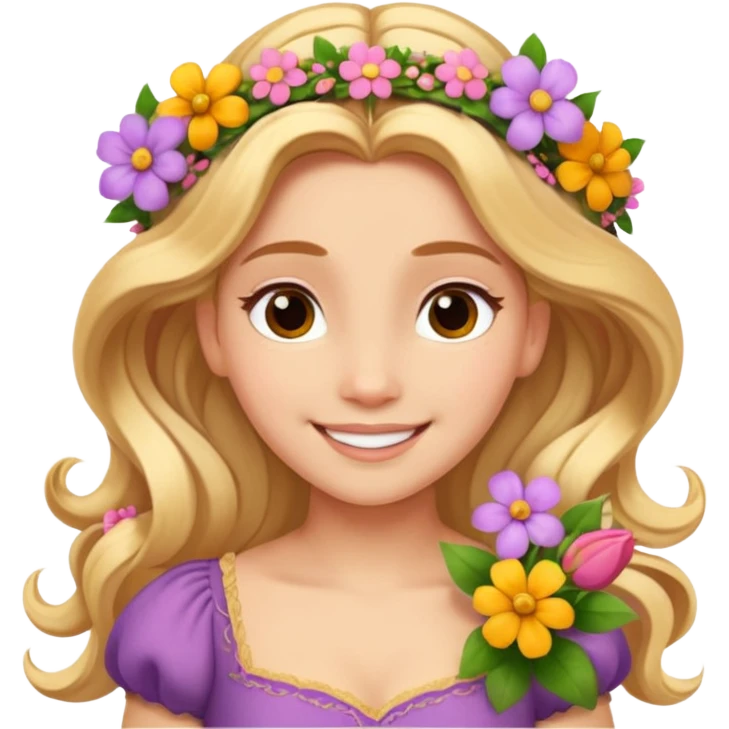 Raiponce, smiling with flowers in her hair emoji