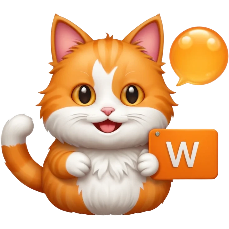 make me a cartoon cat, with some kind of sign or something with the text ‘W Bubble’ on it emoji
