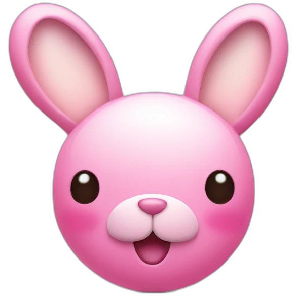 pink bunny with white big moustache and a round pink nose and a very big smile emoji