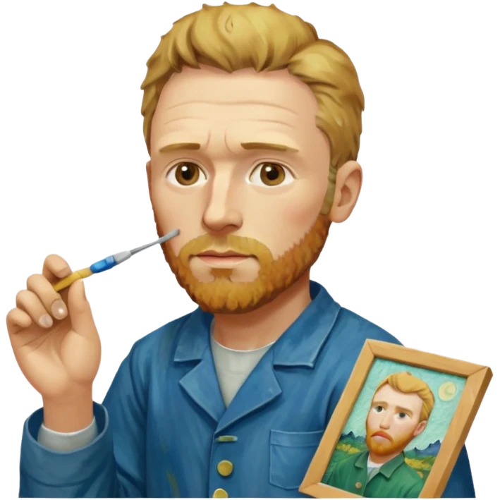 van gogh paints on a canvas. On his right he has a band-aid emoji