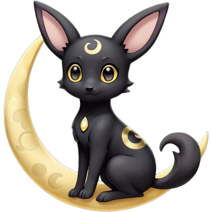 Kawaii Umbreon dark type Pokémon, full body, crescent moon behind subject, stars around subject emoji
