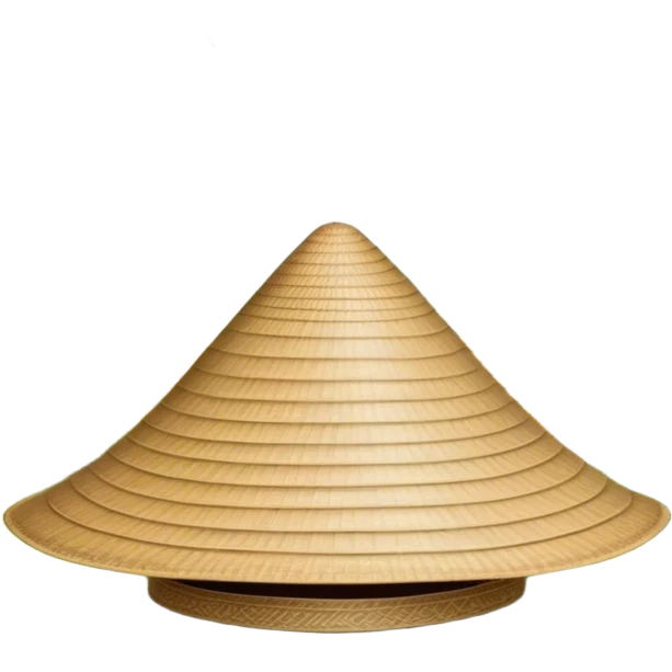 Cinematic Realistic image of an iconic conical hat (Nón Lá), rendered with detailed textures and subtle natural hues, set against a serene rural Vietnamese landscape with gentle, diffused lighting emoji
