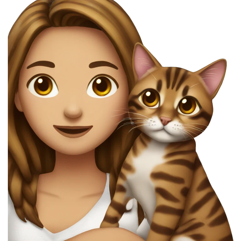 woman long dark brown hair hug bengal cat emoji