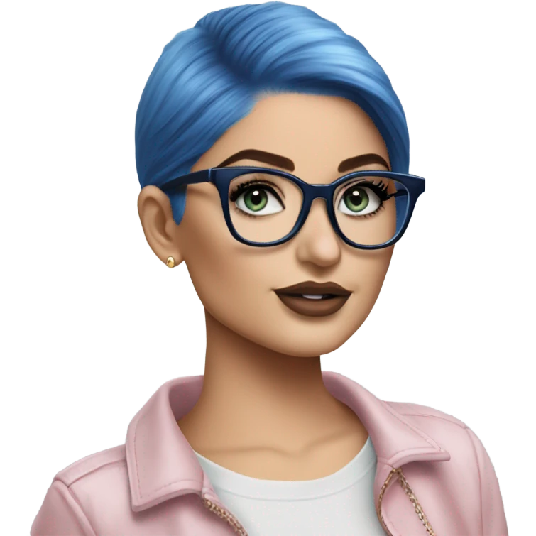 Photo Realistic kylie jenner stylish pink hair BLUE eyes and glasses classy emoji