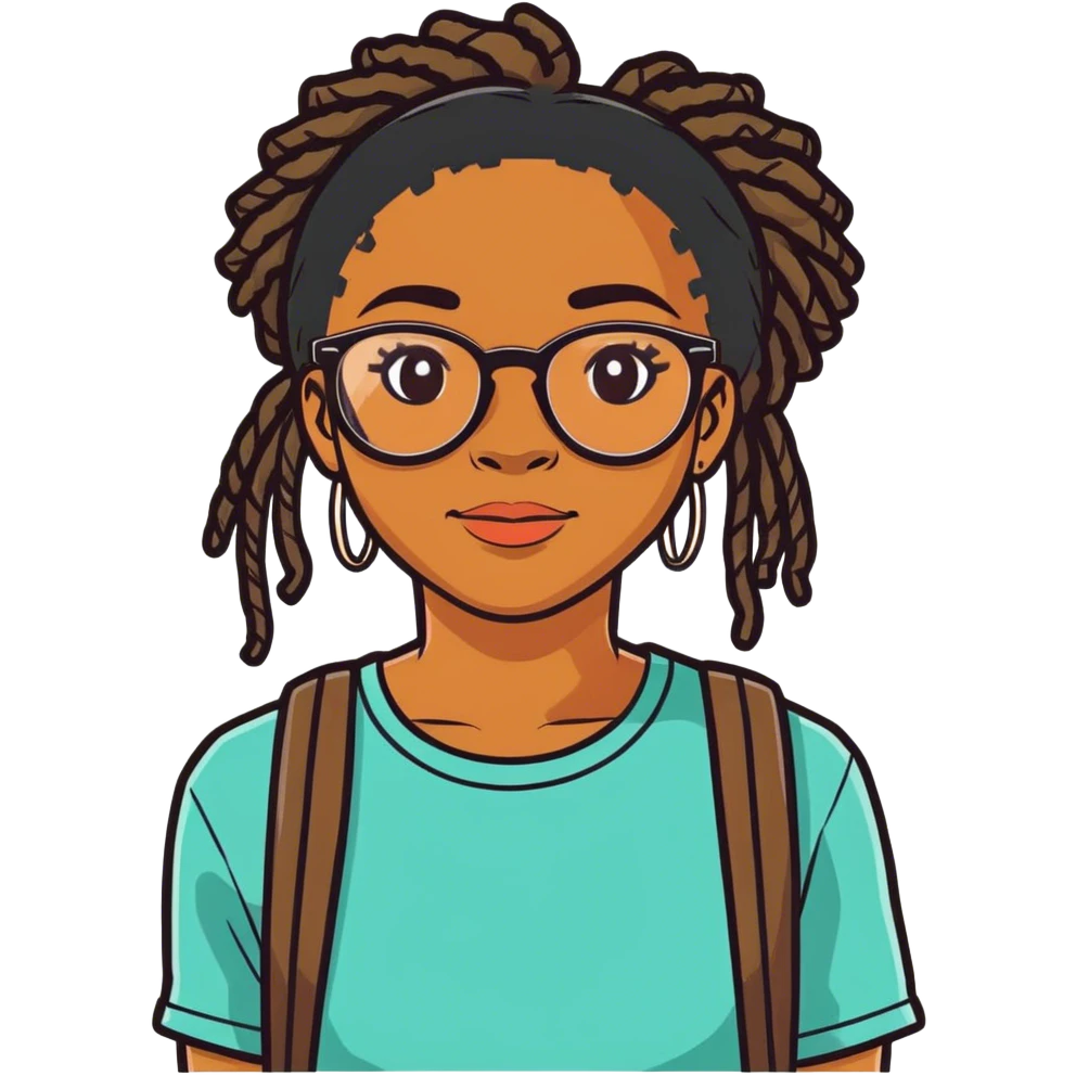Black girl with locs wearing glasses on her 16th birthday  emoji