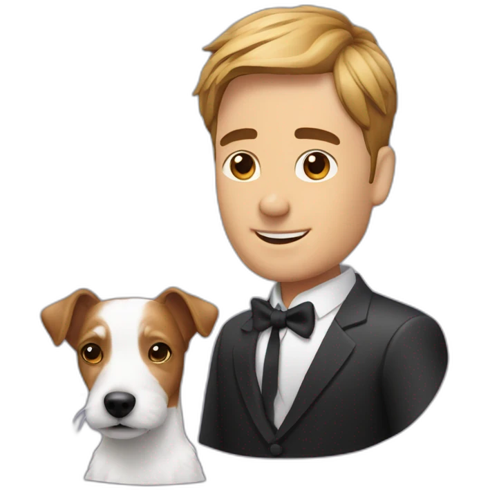 Modern hairdo man with jack russell terrier dog emoji