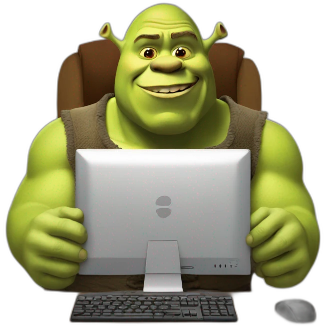 shrek with computer emoji
