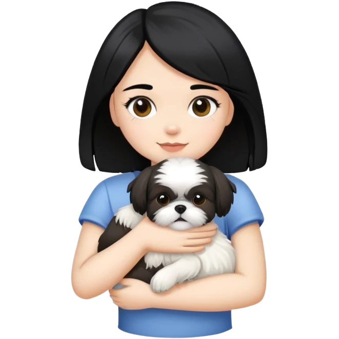 A girl with black hair hugging a Shih Tzu dog emoji
