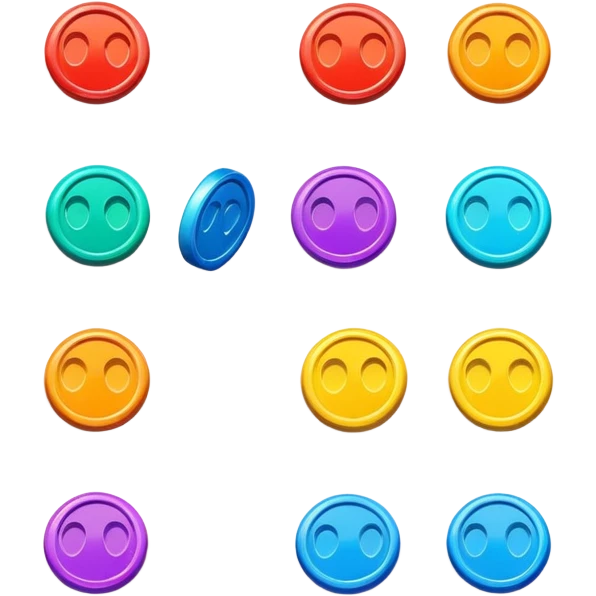 two overlapping game tokens, colorful and round emoji