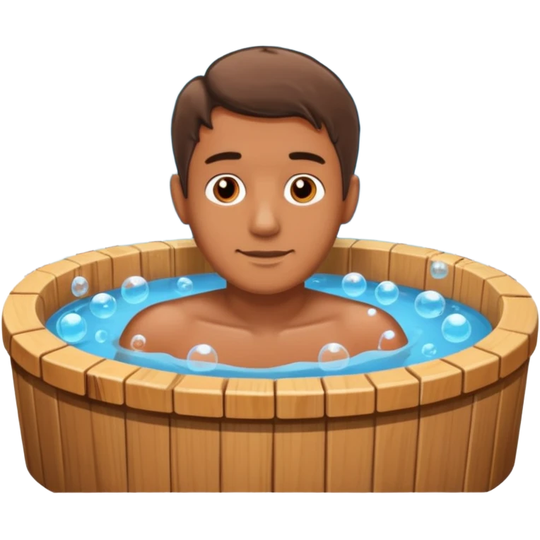 man in hot tub with wood hot tub emoji