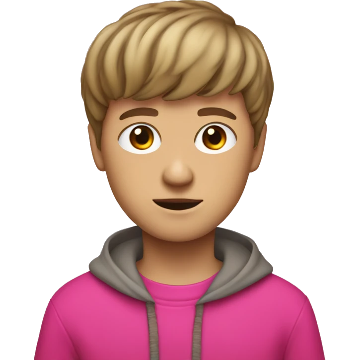 white boy Boy with a birdnest type haircut, brown bowl-cut wearing bright pink clothes  emoji
