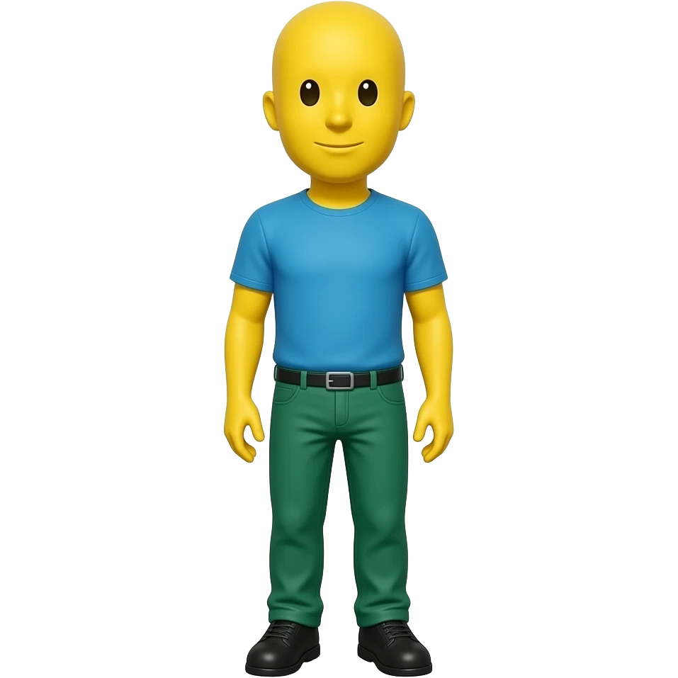 Human with a yellow head, a blue shirt, yellow arms, and green legs and pants emoji