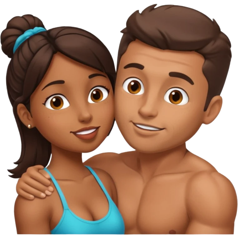 White buff man Kissing brown girl emoji