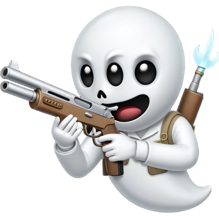 Fantasmas con un fusil y haciendo haciendo en en forma de V con los dedos emoji