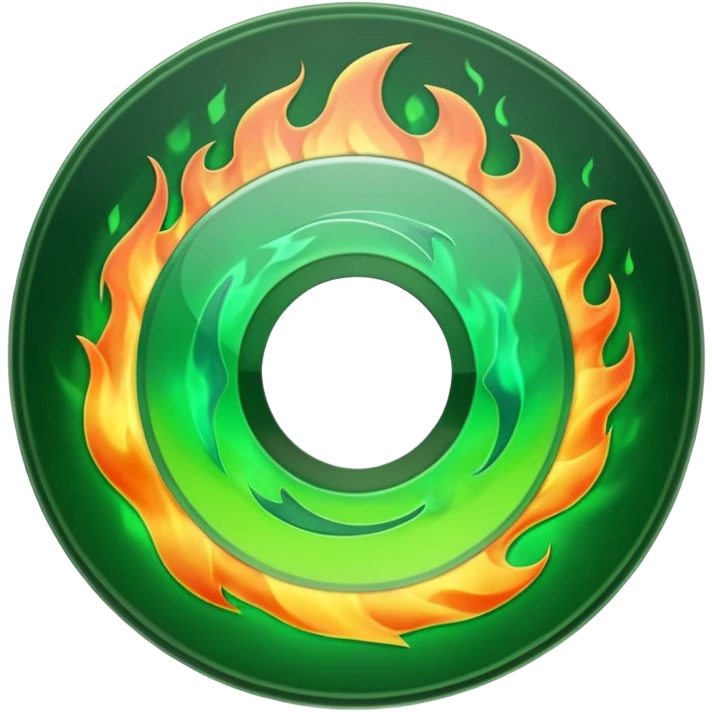 A minimalist CD disc with a subtle fire design, green flames emoji