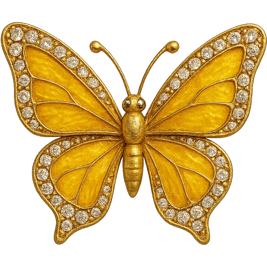 single golden yellow butterfly with deep yellow enamel and sparkling gems emoji