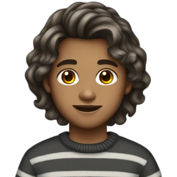 teenager boy brown long wavy hair and dark gray striped sweater emoji