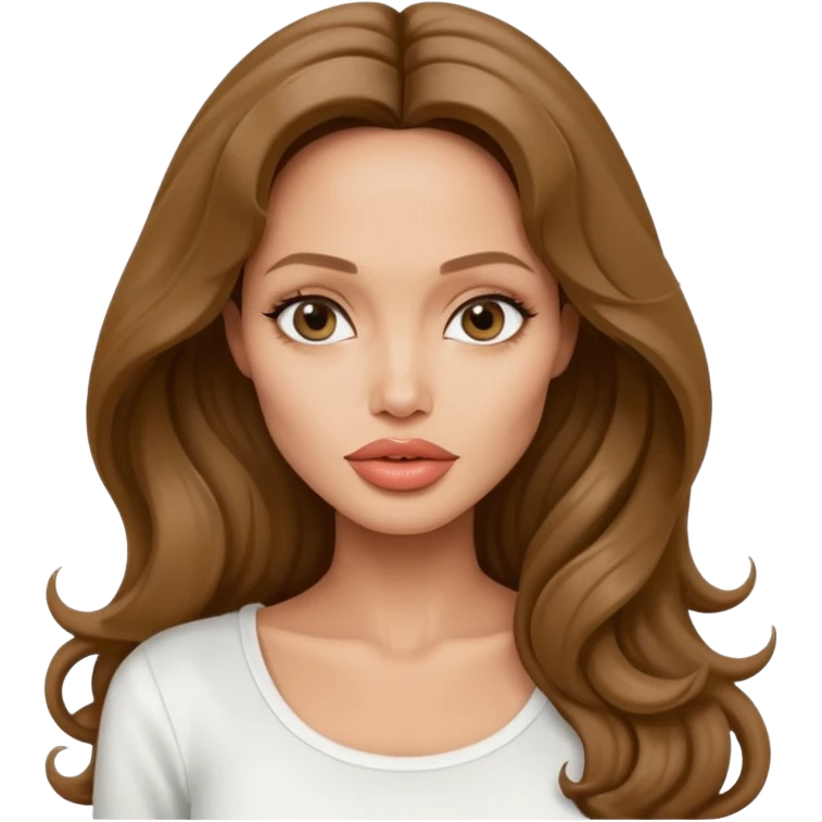 Angelina jolie , fashion model Beautiful woman model adult   large breasts  with close set eyes tan skin, full lips  long hair curled model white  top   emoji