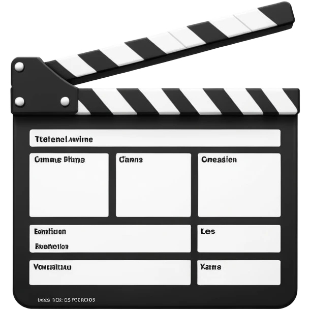 Ultra minimal black and white film clapperboard with simple stripes, clean iOS emoji style, reduced to basic geometric shapes emoji