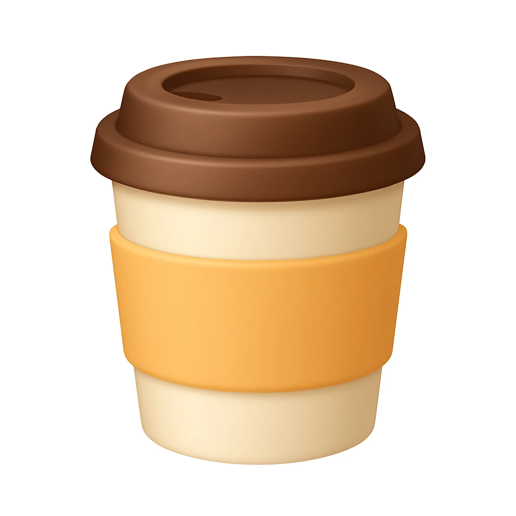 Make a closed coffee to-go cup, more emoji-like, smaller, no emoji or logo in the middle. Use a pastel color sleeve. The style should resemble an emoji style. emoji