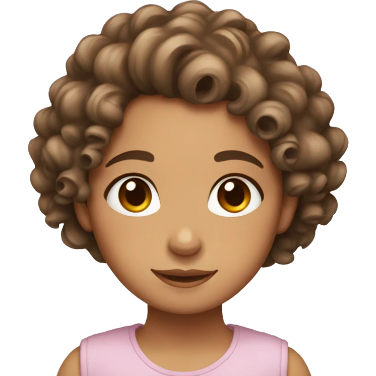 a girl with curly soft brown hair, brown eyes emoji