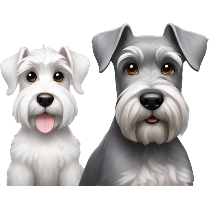 A big gray schnauzer with dark eyes next to a small all white puppy schnauzer emoji