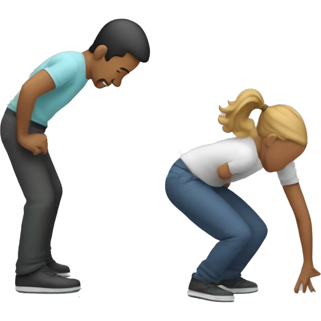 someone is bending down to pick something up and another person is stretching over them emoji