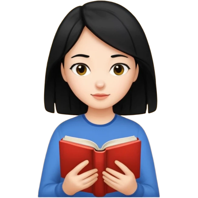 Girl black hair reading book emoji