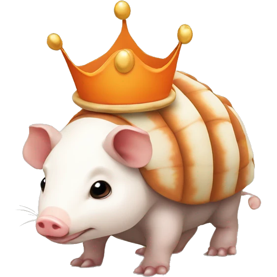 Orange and white piebald chubby round armadillo pig panda centipede armadillo wearing a crown emoji