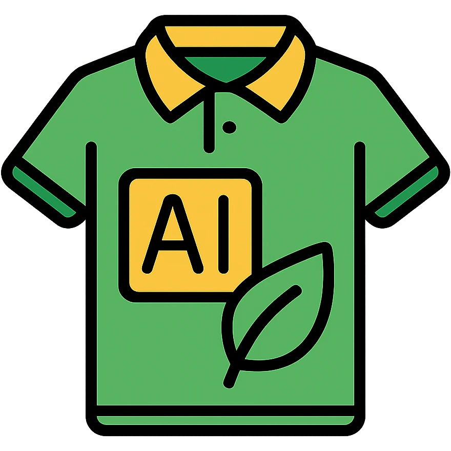 eco-friendly polo shirt featuring artificial intelligence design elements, lineal color icon with black outlines emoji