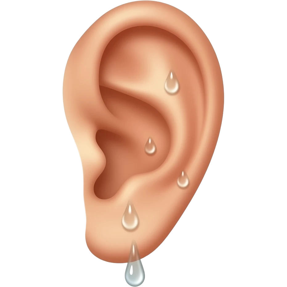 Water droplets combined with ear, like a wet ear. Make it quite wet, a little horny. Big droplets, dropping out of it and from it emoji