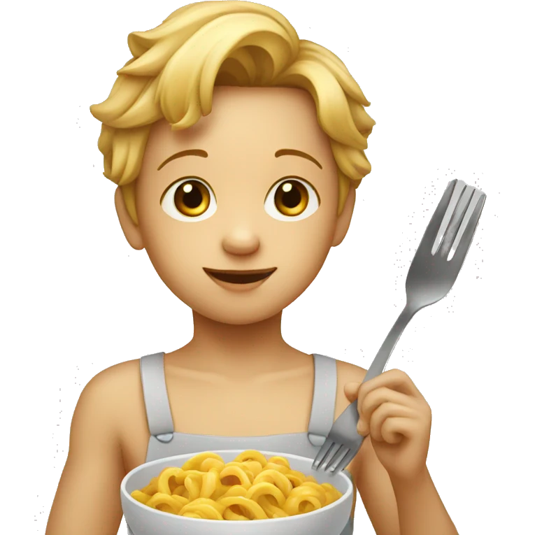 Child eat a food with a fork and a spoon emoji