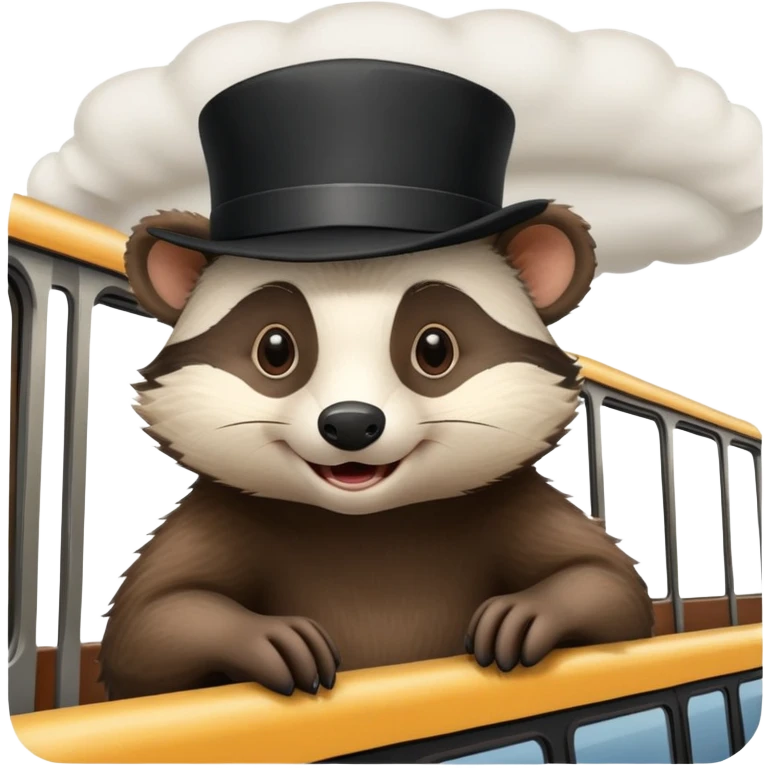 Badger in a conductor hat riding on a train  emoji