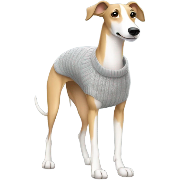 Tan and white greyhound with gray sweater emoji