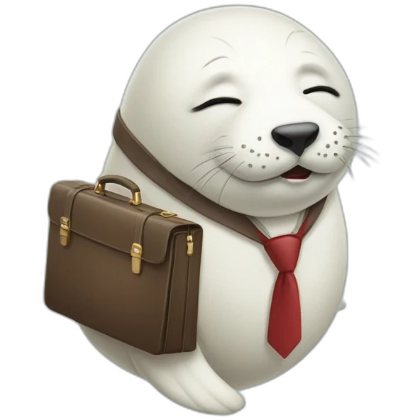 White seal in tie and with briefcase and closed eyes emoji