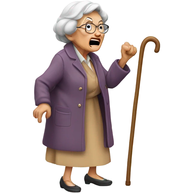 Old lady with cane yelling emoji