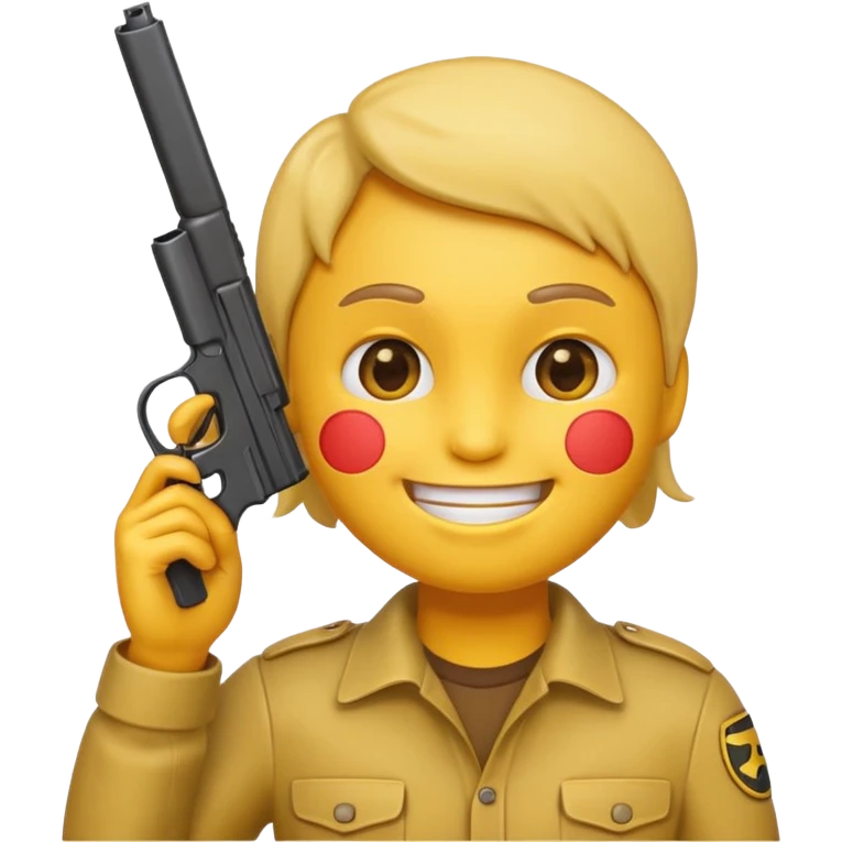 Create a smiling face emoji that’s holding a gun aimed to their forehead emoji