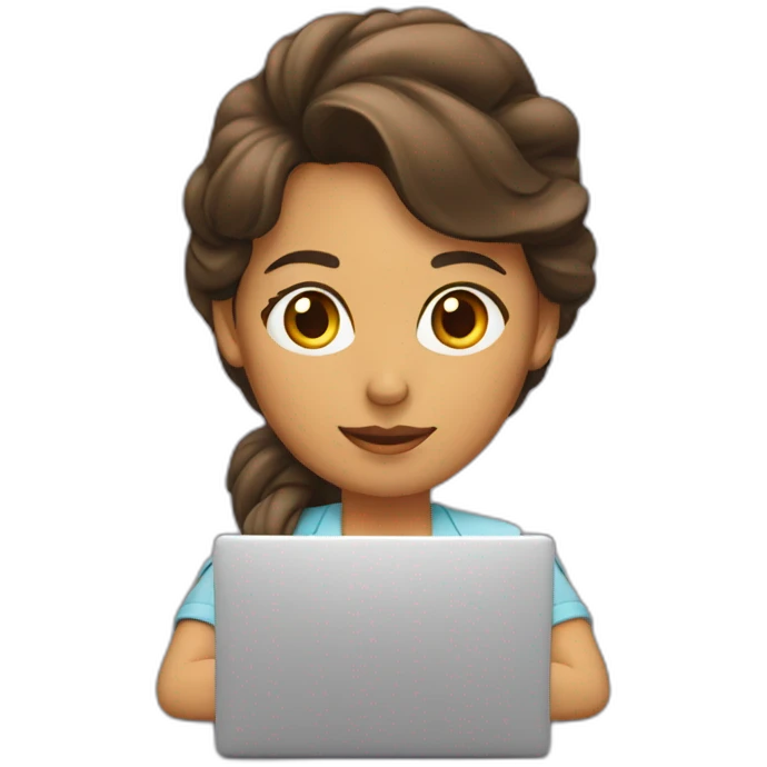 mujer pelo en moño y trabajando en laptop emoji