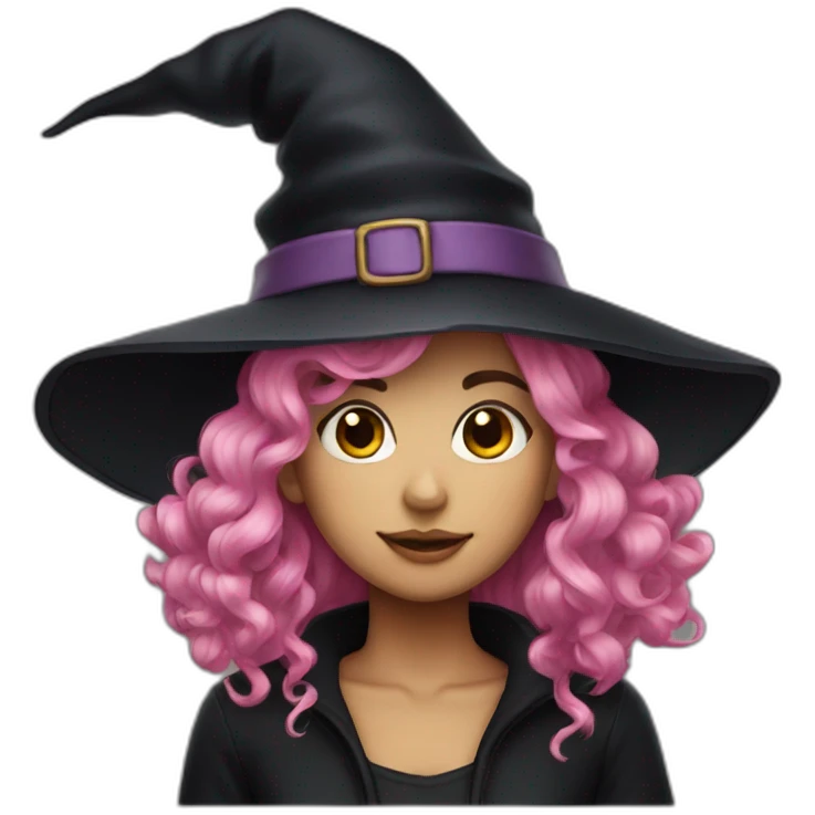 Witch pink hair wear a black hat emoji