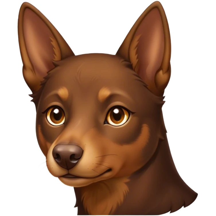 Cinematic Noble Brown and Tan Kelpie Portrait Emoji, Poised and regal, with a strong, agile build and a rich, well-groomed Fur of warm brown and tan, piercing warm eyes, Simplified yet sharp and sophisticated features, highly detailed, glowing with a soft, dignified glow, high shine, intelligent and energetic, stylized with an air of determination, focused and attentive, soft glowing outline, capturing the essence of a watchful and confident herder, so majestic it feels as though it could bound out of the screen with effortless authority! emoji