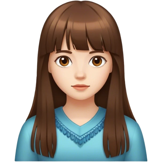 girl with long brown hair and fringe emoji