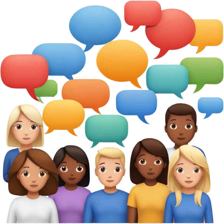 people connected in a group chat with multiple speech bubbles emoji