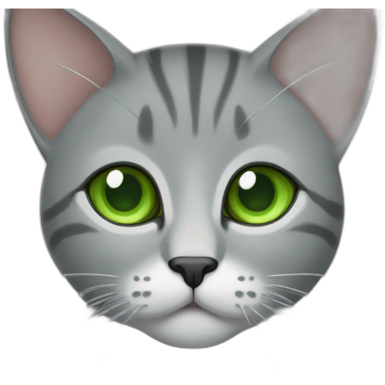 gray no stripes cat with big tusk and green eyes emoji