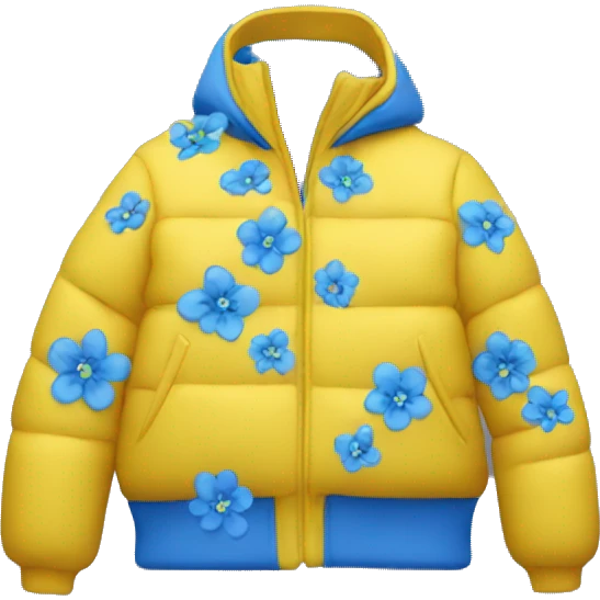 Yellow down jacket with blue flowers emoji