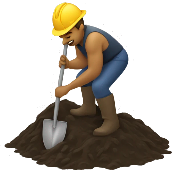 Man digging up mud with gold shovel emoji