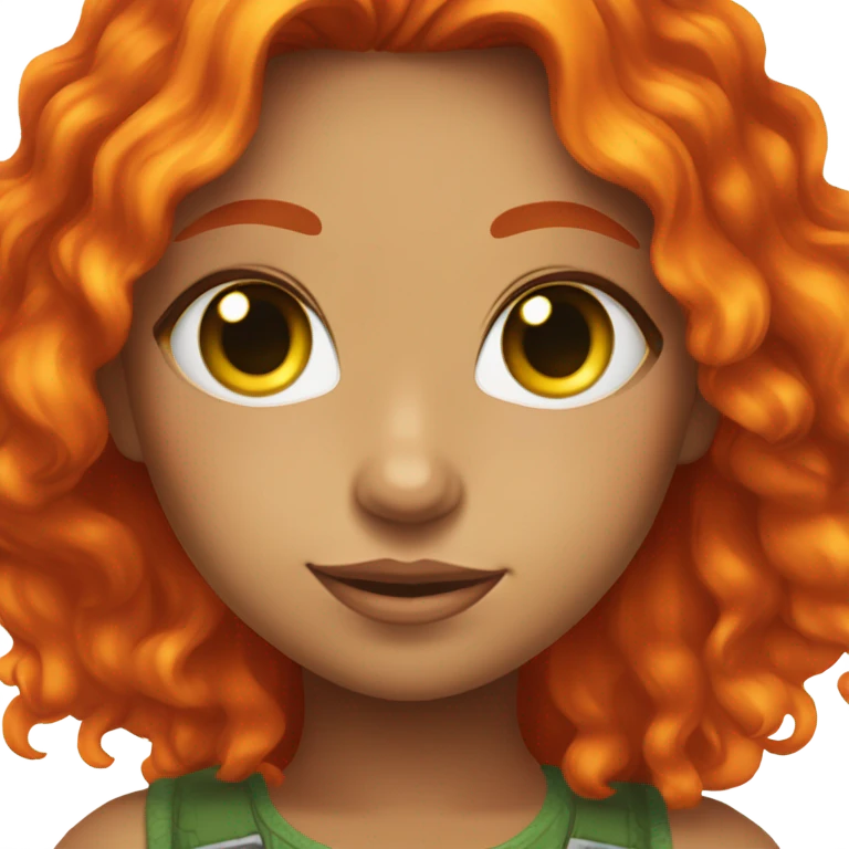 girl with orange skin, red flaming hair, and glowing green eyes emoji