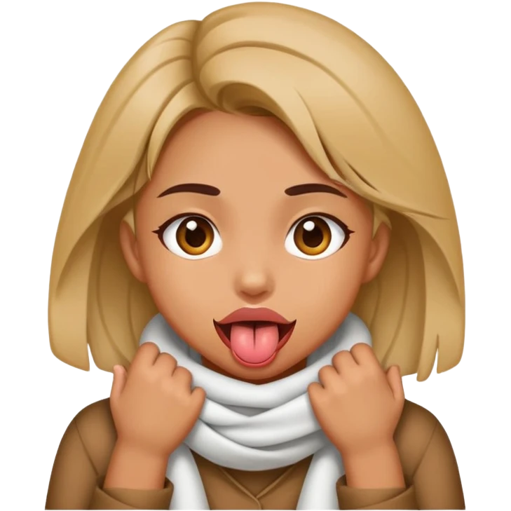 Girl with crossed out eyes and tounge out with hands wrapped around neck emoji