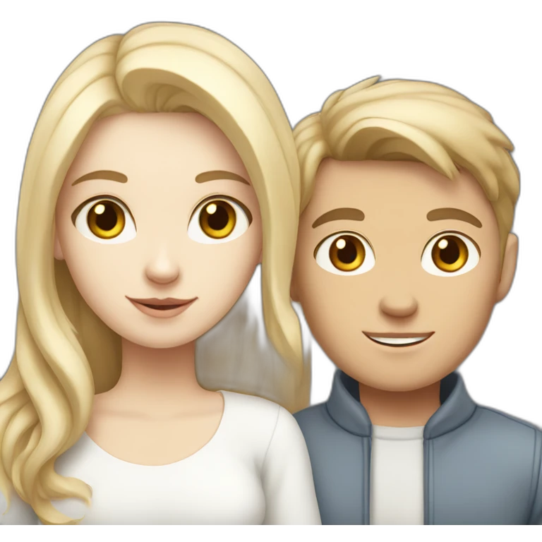 blond white girl and brunette white boy, white cat, grey cat emoji